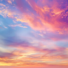 Fototapeta premium Serene sunset sky, pink and blue hues, evening clouds, colorful twilight, beautiful sky, vibrant sunset, pastel colors, dusk sky, sky hues, evening shades, pink sunset