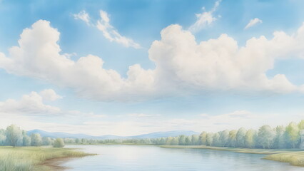 Fototapeta premium lake and sky in summer