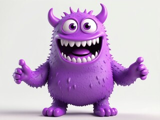 Fototapeta premium smiling purple monster cute d art illustration in plain white background