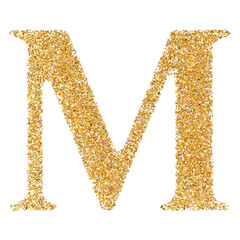 Golden Glitter 3D Font Letter M uppercase