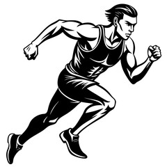 a-male-athlete-running-in-the-morning-line-art-vec