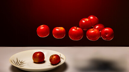 Levitating Plums fromn a plate