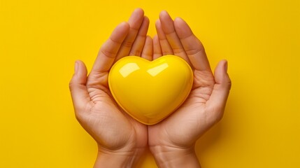 The Hands Holding Yellow Heart