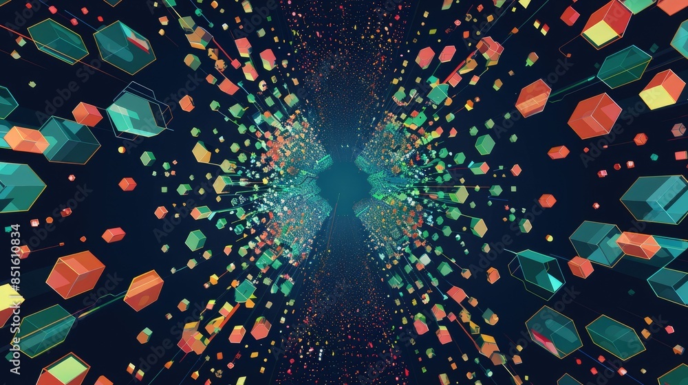 Poster 3d rendering of colorful geometric shapes in motion. aig535