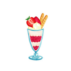 いちごパフェのシンプルな手書き風アイコンイラスト　白背景の切り抜き