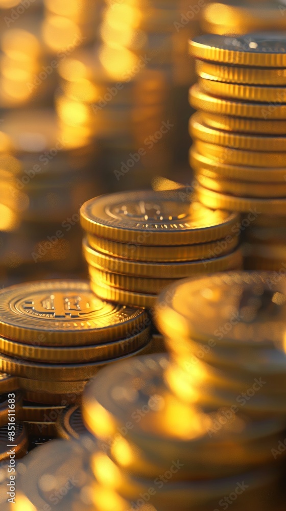Poster a stack of coins with a colorful backdrop.