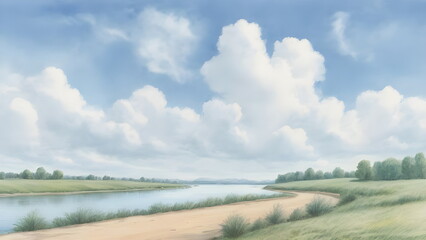 Obraz premium river and sky in summer