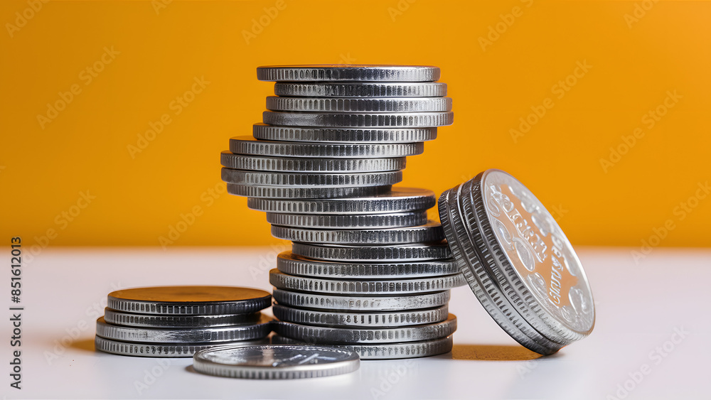 Poster a stack of silver coins with the number 1 on the bottom