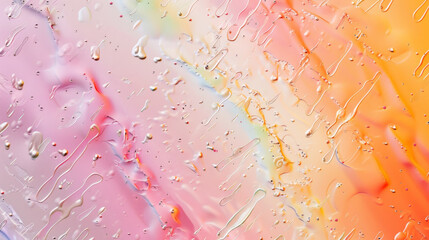 Droplets scatter and dance across a softly blurred backdrop in varying hues, creating a soothing,...