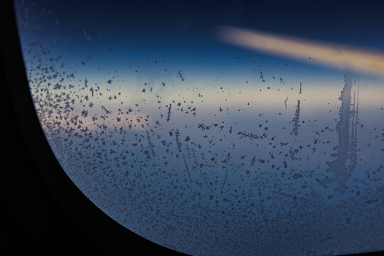 Frozen frost on the window glass.
