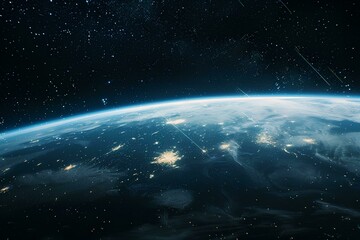 Fototapeta premium View of the Earth from space, starry sky, clouds in the atmosphere