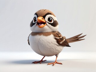 Obraz premium smiling sparrow cute d art illustration in plain white background