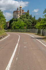 The road leading to the ancient Rocchetta Mattei, province of Bologna, Italy