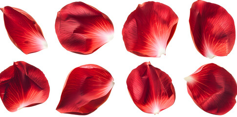 Fototapeta premium Collection of soft red flower petals isolated on a white background