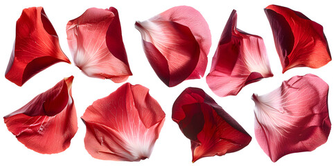 Fototapeta premium Collection of soft red flower petals isolated on a white background
