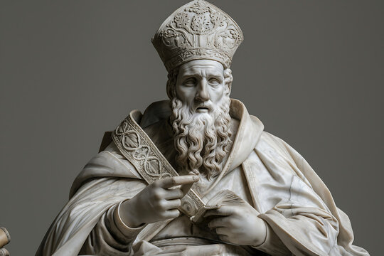 A finely crafted statue of Saint Augustine of Hippo, sculpted in marble,