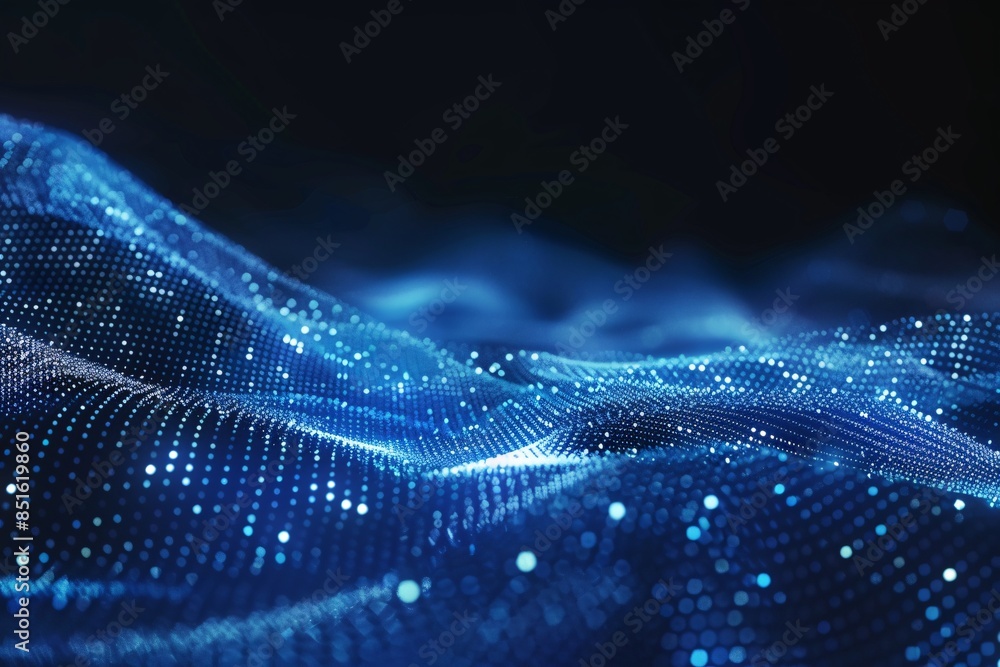 Aufkleber waves of dots and lines weave abstract blue background for design on topics of cyberspace