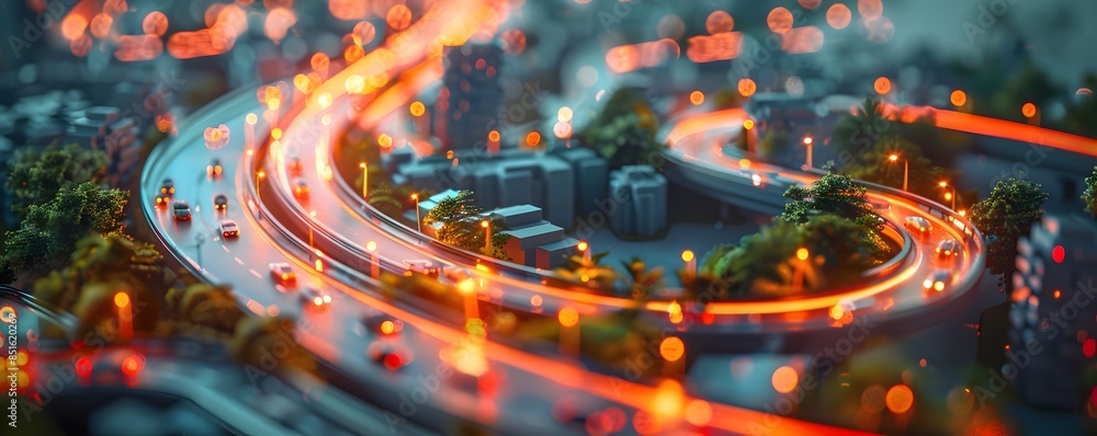 Poster urban planner using simulation software to visualize traffic flow and public transport efficiency