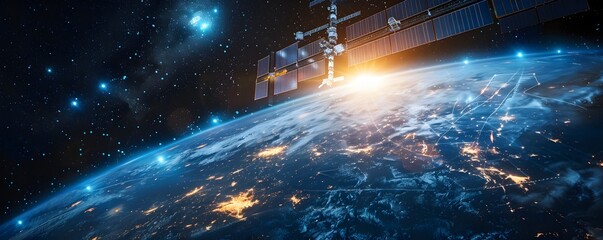 Futuristic Space Station with Advanced Technology Orbiting Earth