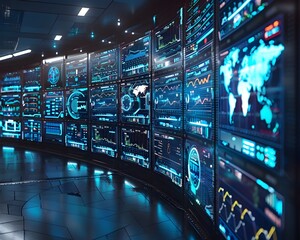 Security Center Monitoring Global Cyber Threats in Real Time Technology Concept