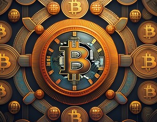 bitcoin coin exploding on gold solid background, concept for crypto currency and finances