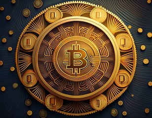 bitcoin coin exploding on gold solid background, concept for crypto currency and finances