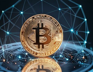 bitcoin coin exploding on gold solid background, concept for crypto currency and finances