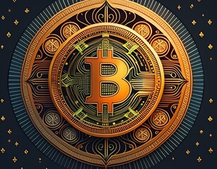 bitcoin coin exploding on gold solid background, concept for crypto currency and finances