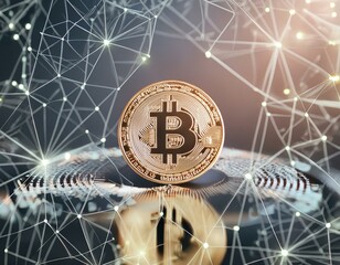 bitcoin coin exploding on gold solid background, concept for crypto currency and finances