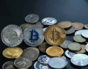 bitcoin coin exploding on gold solid background, concept for crypto currency and finances 