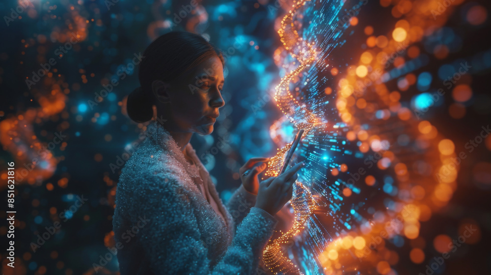 Canvas Prints abstract luminous dna molecule. doctor using tablet and check with analysis chromosome dna genetic o