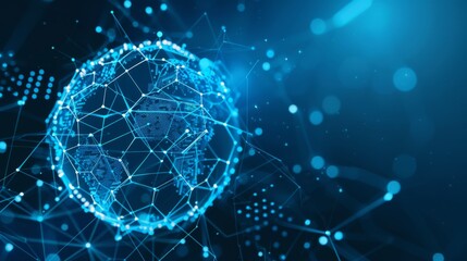 Obraz premium An abstract concept of cyberspace technology for protection,&nbsp;anti&nbsp;-&nbsp;virus,&nbsp;and security depicted in a sphere with a hexagon pattern on a blue background.&nbsp;Modern illustration