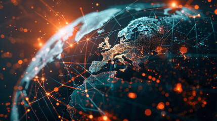Earth with digital connections and data flow, global connectivity