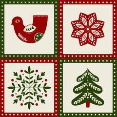 Seamless Christmas Holiday Patchwork Background. Decorative patchwork pattern in vector.
