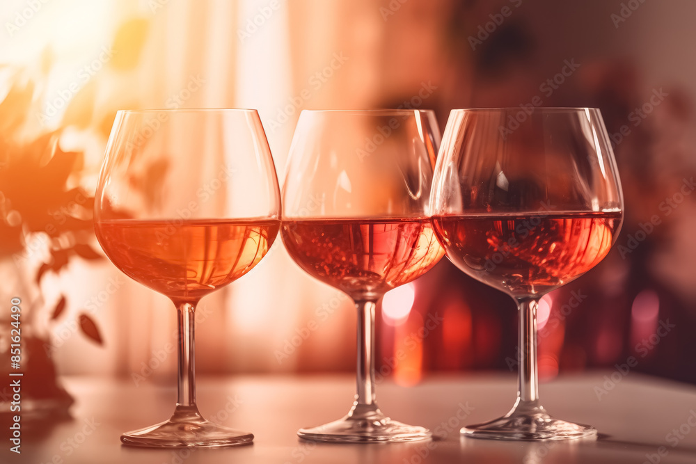 Poster a row of wine glasses are lined up on a table, with the glasses filled with red wine. the glasses ar