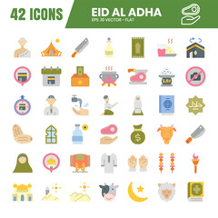 Eid al adha flat icon set. A collection of flat icons celebrating Eid al-Adha. Vector illustration.