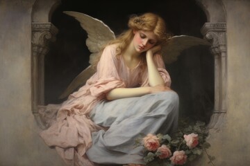 Obraz premium Painting art angel contemplation.