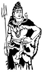 A Hindu god Lord Shiva holding his trident (Trishul) a vector graphic design