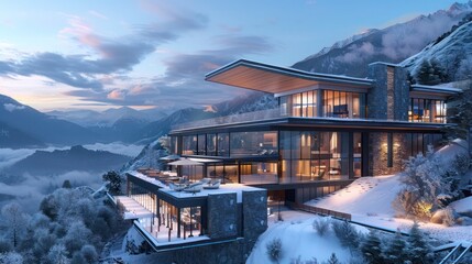 rchitectural plans for a contemporary mountaintop resort with luxury accommodations and stunning views