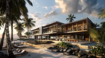 rchitectural plans for a contemporary beachfront resort with luxury accommodations and recreational facilities