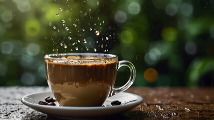 Aromatic coffee splash and splatter in a glass