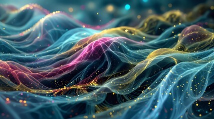 Vibrant data streaming with blue and red lights in a digital network. Abstract information flow and futuristic connections. Perfect for technology, AI, and data science themes.