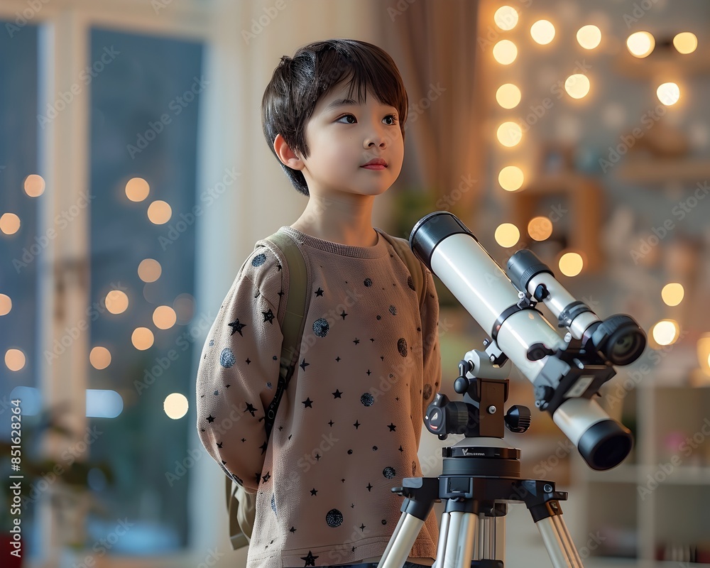 Aufkleber student using telescope in astronomy class to observe night sky