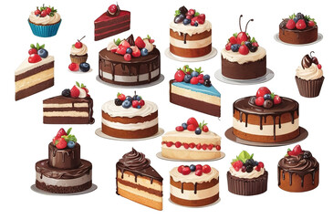 Clip art. Birthday cake set. Separate background.