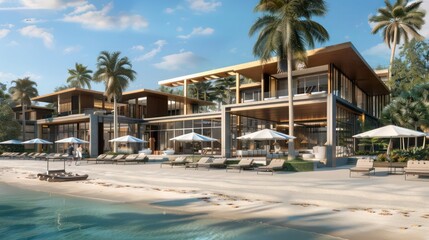 rchitectural plans for a contemporary beachfront resort with luxury accommodations and recreational facilities