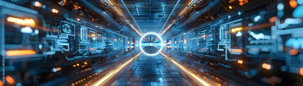 Poster futuristic industrial design studio with virtual testing environment concept
