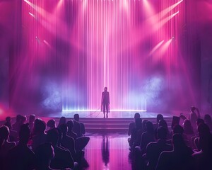 Obraz premium Mesmerizing Holographic Concert with Virtual Performer Captivating Futuristic Audience