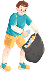 Kid Picking Up Trash Illustration