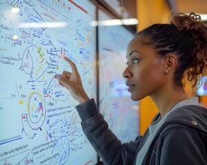 Teacher Using Interactive Whiteboard to Explain Complex Math Problems in Classroom