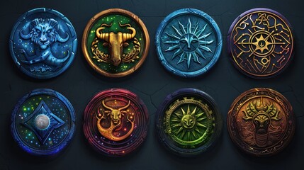 Set of Zodiac Signs Highly Detailed Digital Art Style